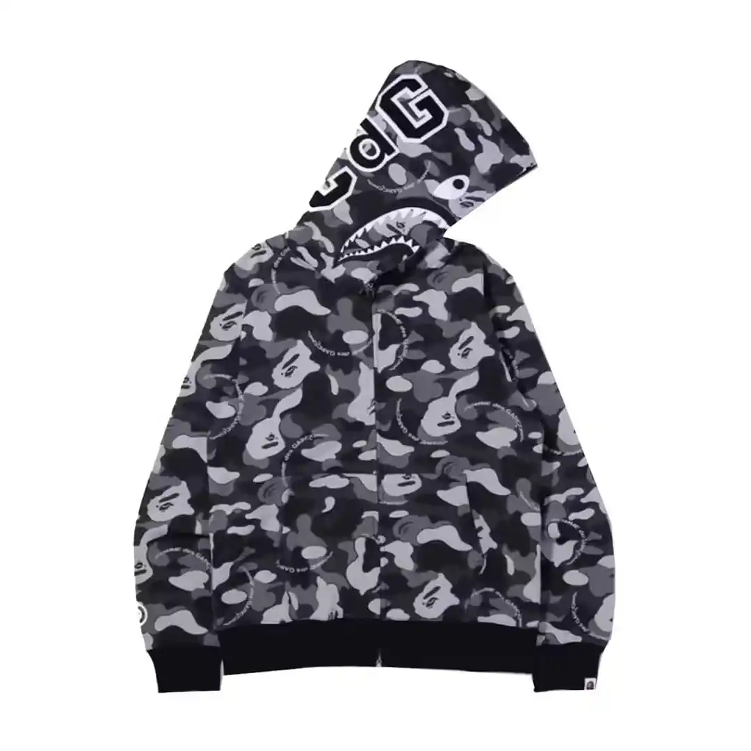 BAPE x Comme des Garcons Osaka Shark Full Zip Hoodie Black Front BAPE x Comme des Garcons Osaka Shark Full Zip Hoodie Black Front
