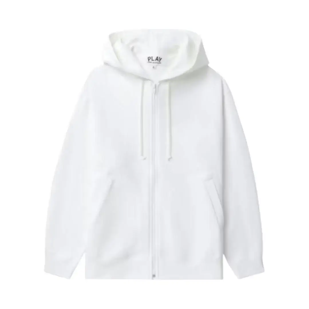 Comme des Garcons PLAY Heart Emblem Zip-Up Hoodie White Red Front Comme des Garcons PLAY Heart Emblem Zip-Up Hoodie White Red Front