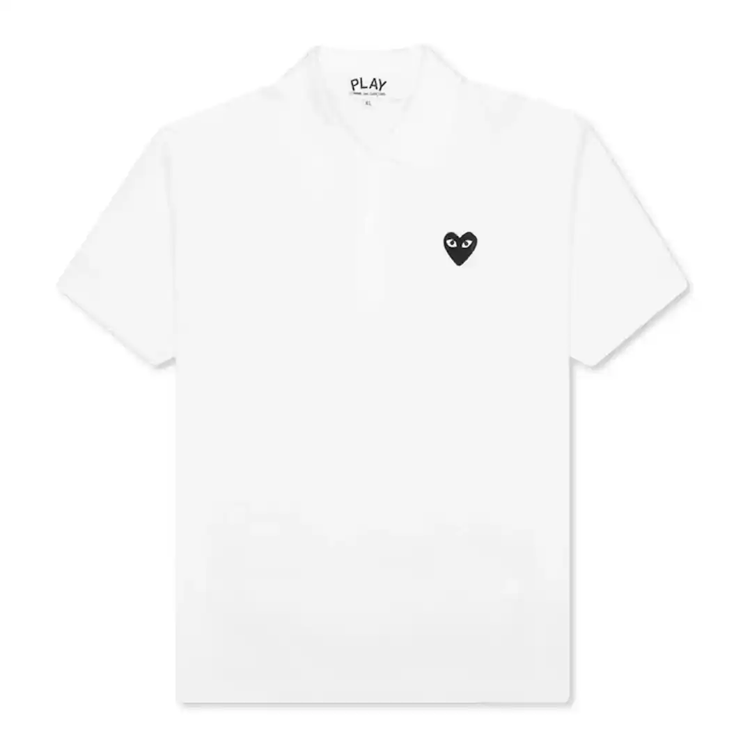 Comme des Garcons PLAY Play Black Emblem Polo White Front Comme des Garcons PLAY Play Black Emblem Polo White Front