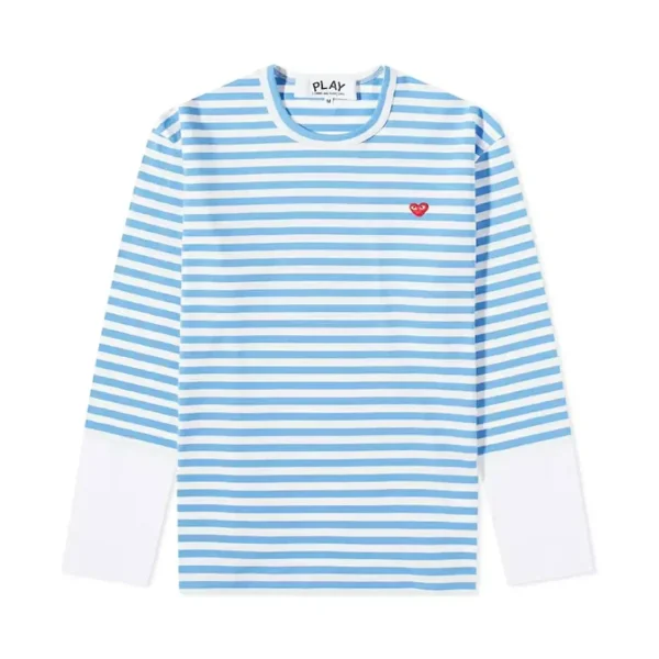 Comme des Garcons PLAY Play Embroidered Logo Striped Long-Sleeve Tee Blue White Front