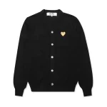 Comme des Garcons PLAY Play Gold Heart Knit Cardigan Sweater Black Front