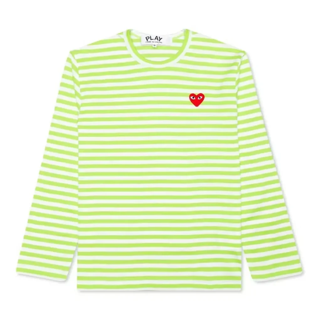Comme des Garcons PLAY Play Pastelle Striped LS T-shirt Green White Front