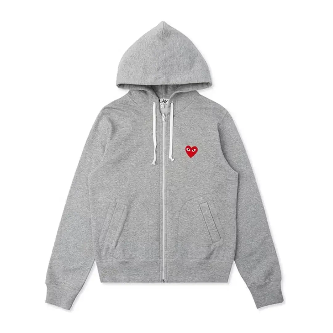 Comme des Garcons PLAY Play Women's Red Multi Heart Zip Up Hoodie Grey Front Comme des Garcons PLAY Play Women's Red Multi Heart Zip Up Hoodie Grey Front
