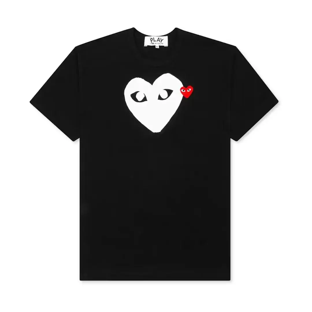 Comme des Garcons PLAY Play Women's White Heart Red Emblem T-shirt Black Front Comme des Garcons PLAY Play Women's White Heart Red Emblem T-shirt Black Front
