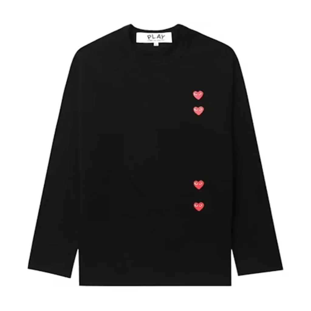 Comme des Garcons PLAY Vertical 4 Heart LS Tee Black Front