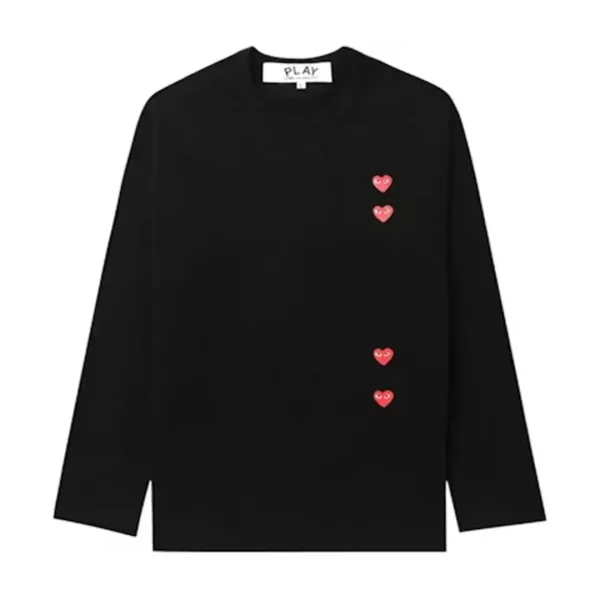 Comme des Garcons PLAY Vertical 4 Heart LS Tee Black Front