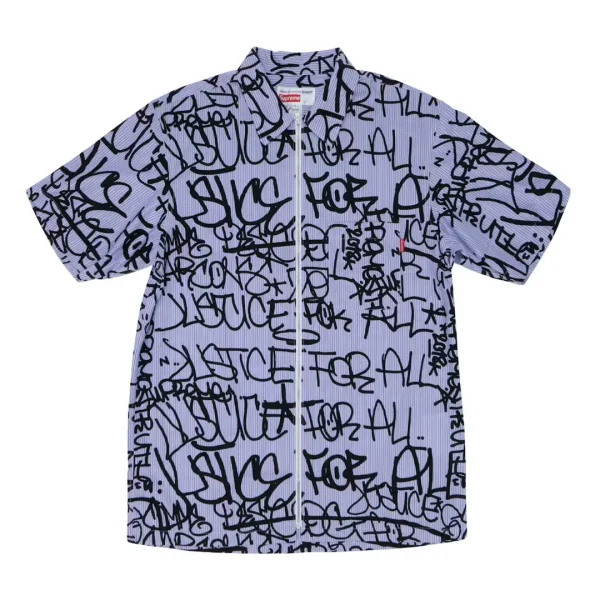 Supreme Comme des Garcons SHIRT Graphic SS Shirt Blue Stripe Front
